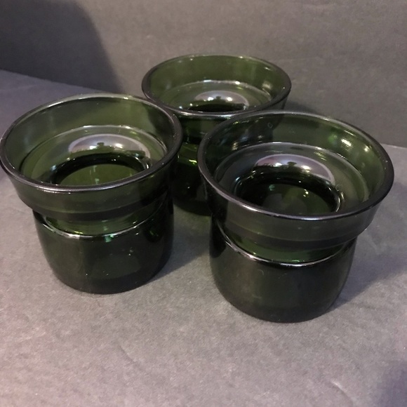 3 Vintage Dansk Green Glass Candle Holder Denmark MidCenturyModern Votive Holder - Picture 4 of 14